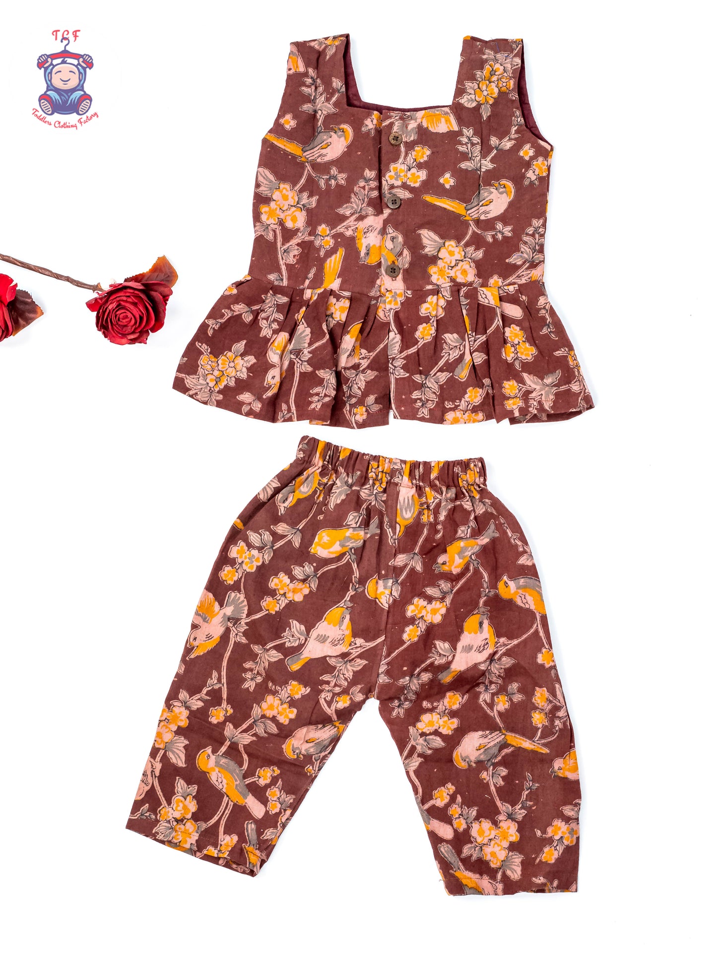 Maroon - Girls Readymade Birds Printed Kalamakari Sets
