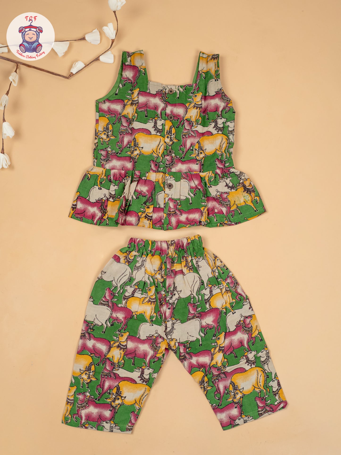 Green - Girls Pichwai Printed Kalamkari Co-ords Sets