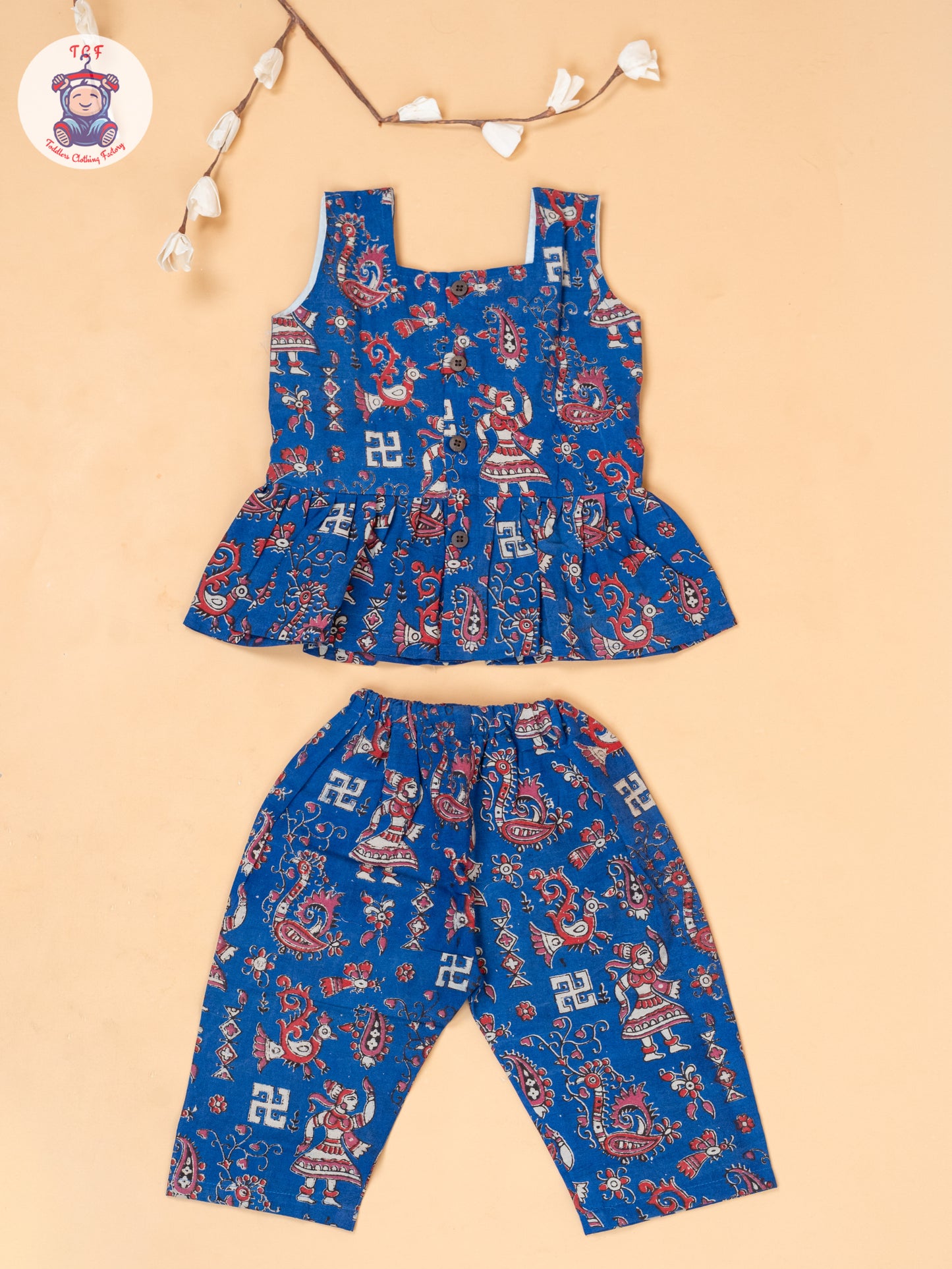 Blue - Girls Printed Kalamkari Co-ords Sets