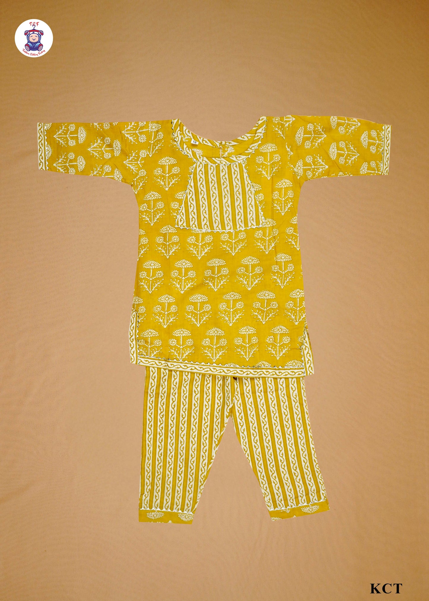 True Yellow - Printed Straight Kurti Set with Dupatta