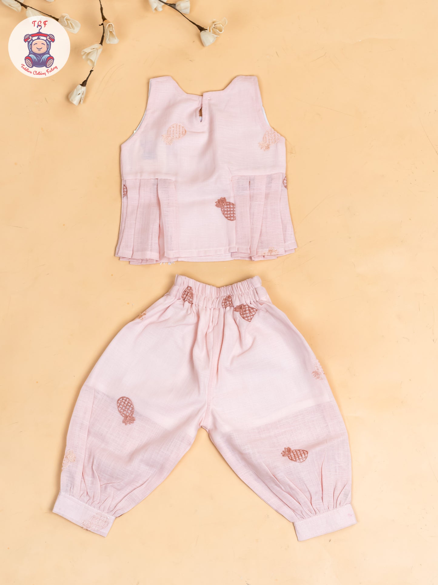 Peach - Girls Pine Apple Printed Top & Ballon Pant