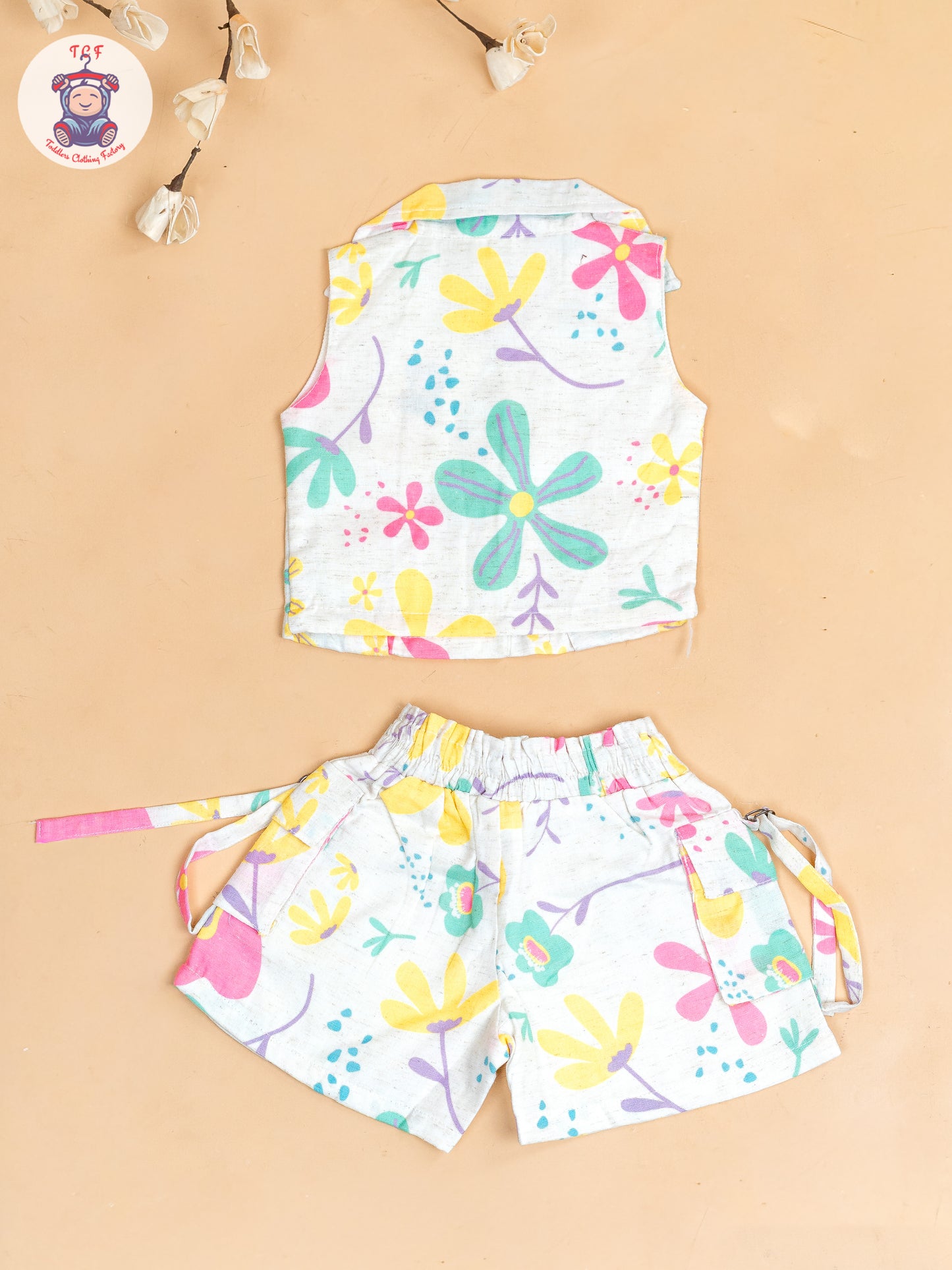 Half White - Girls Floral Printed Top & Shorts