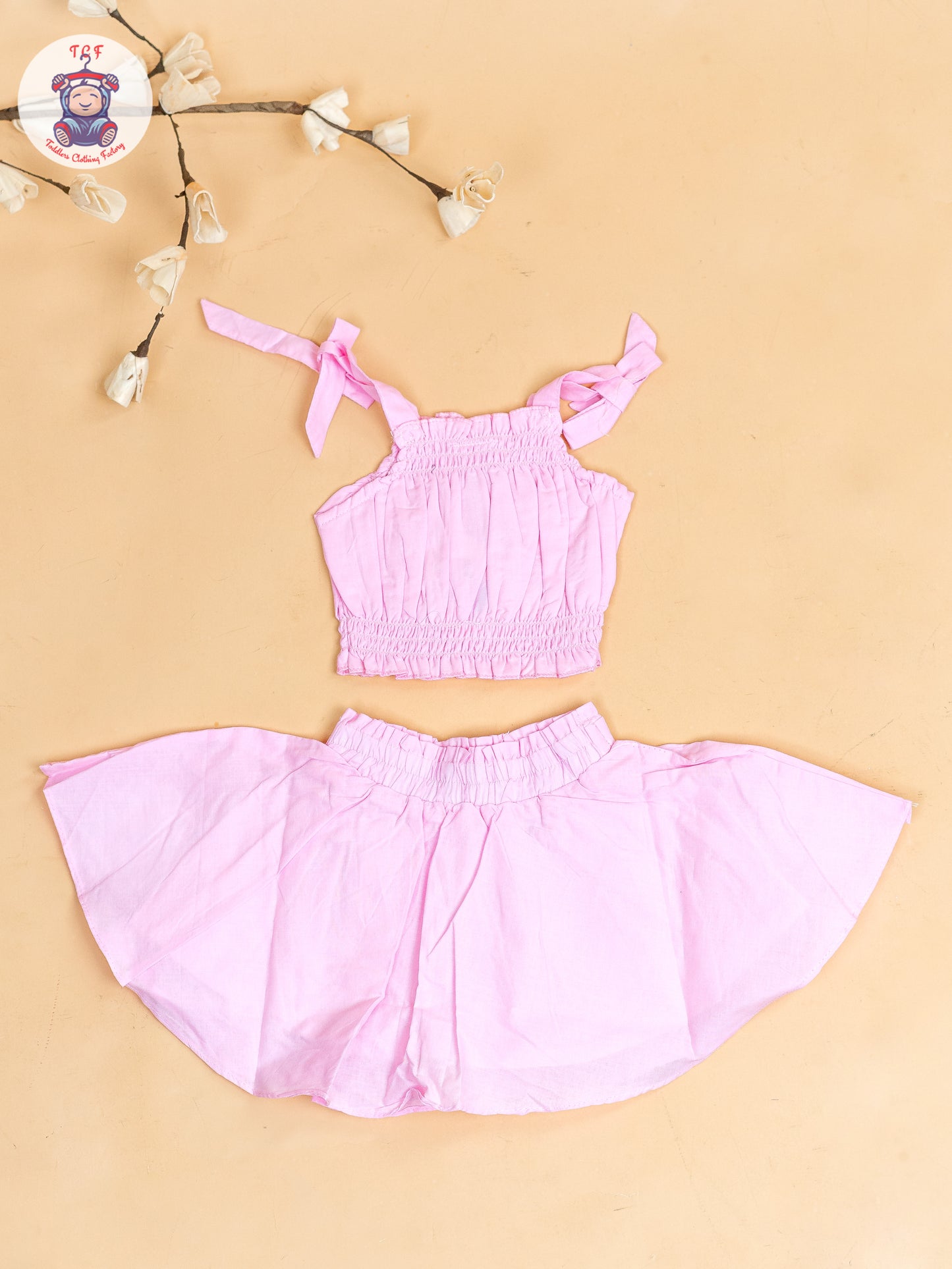 Baby Pink - Girls Embroidered Crop Top & Skirt