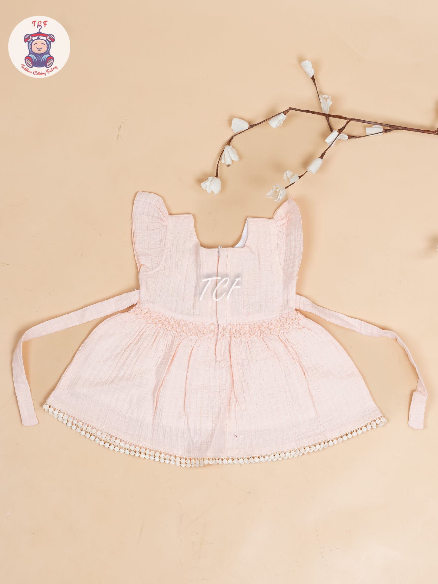 Peach Floral Printed - Girls Readymade Cotton Frocks