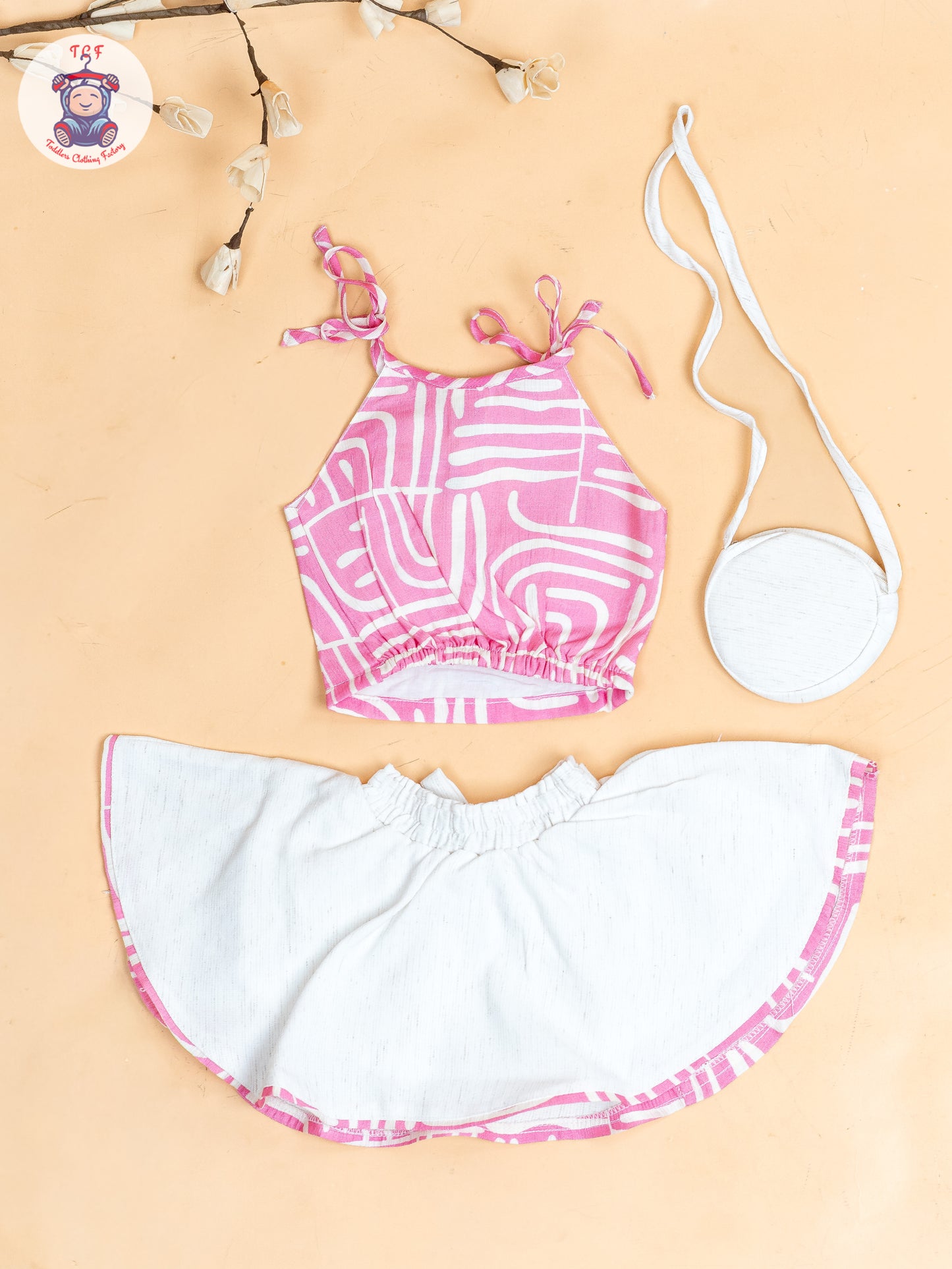 Rose Pink - Girls Crop Top & Skirt With Zip Bag