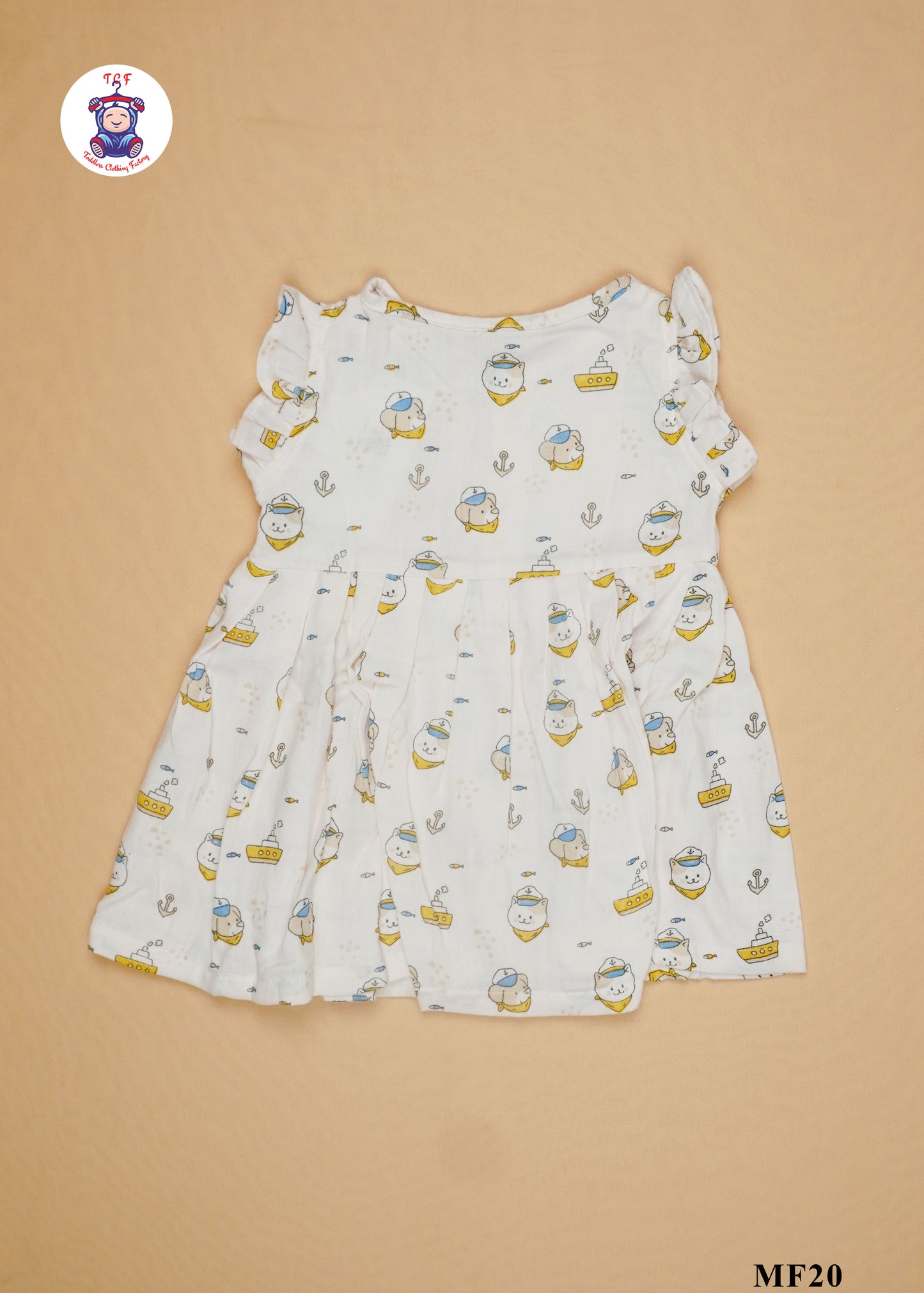 Cream Kitty - Girls Readymade Muslin Frocks