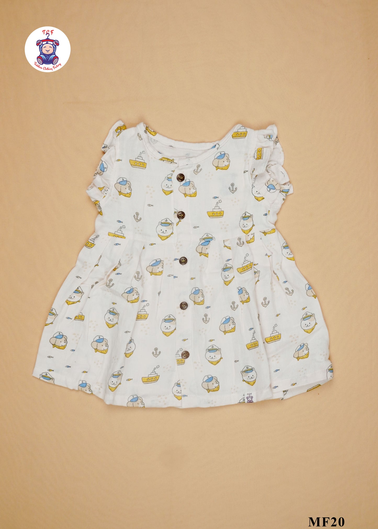 Cream Kitty - Girls Readymade Muslin Frocks