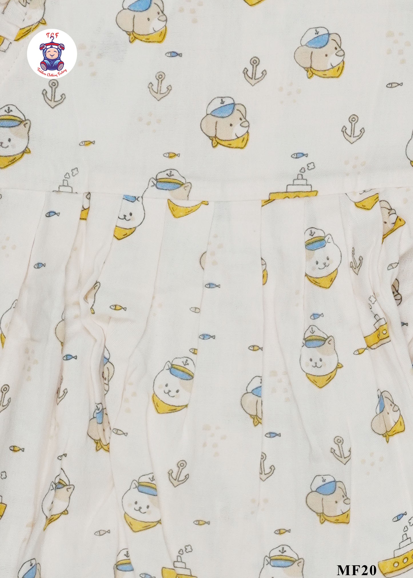 Cream Kitty - Girls Readymade Muslin Frocks