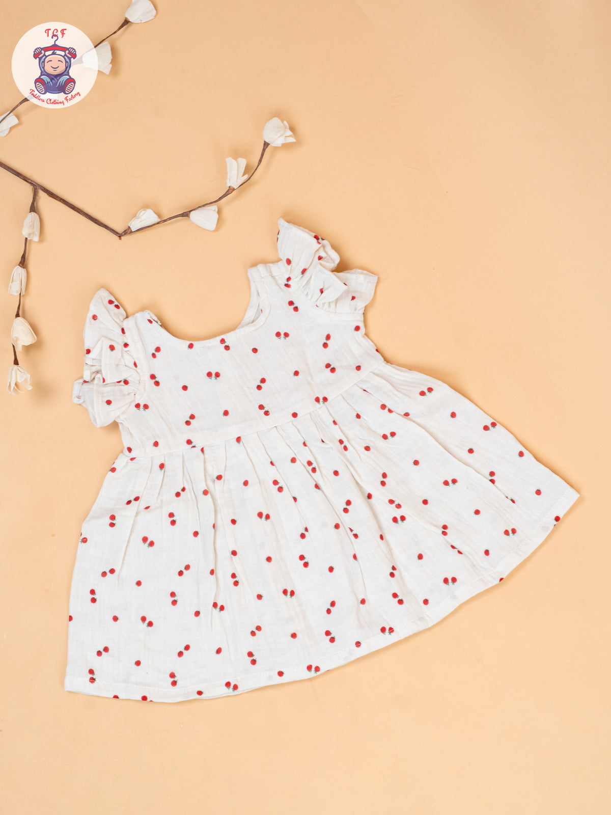 White - Tomato Printed Muslin Frocls