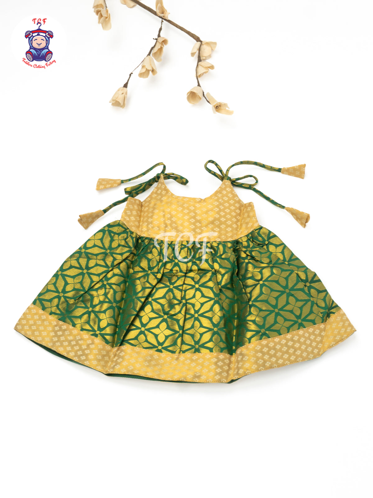 Golden Emerald Blossom - New born Frock