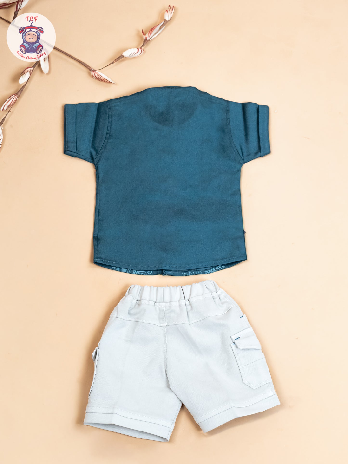 Green & Grey - Boys Readymade Cotton Shirts & Shorts