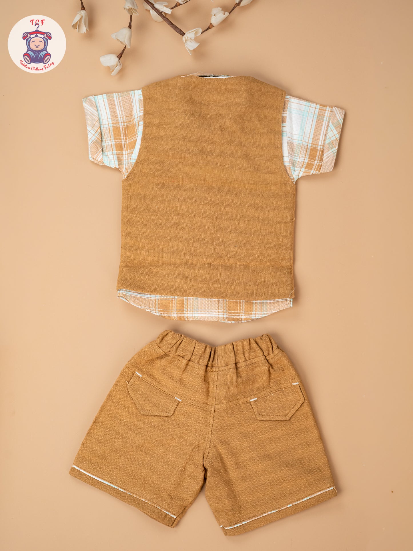 Beige - Boys Readymade Cotton Shirts & Shorts