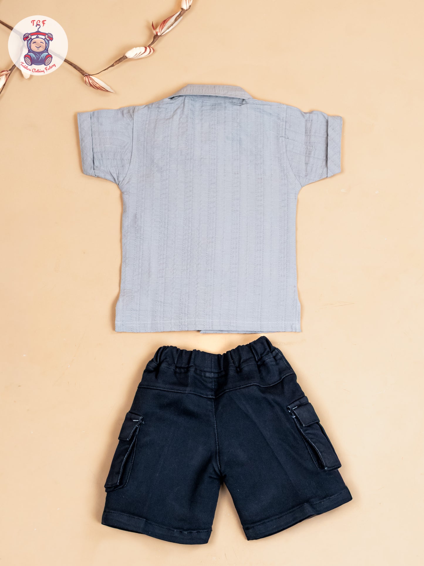 Grey & Navy Blue - Boys Readymade Cotton Shirts & Shorts