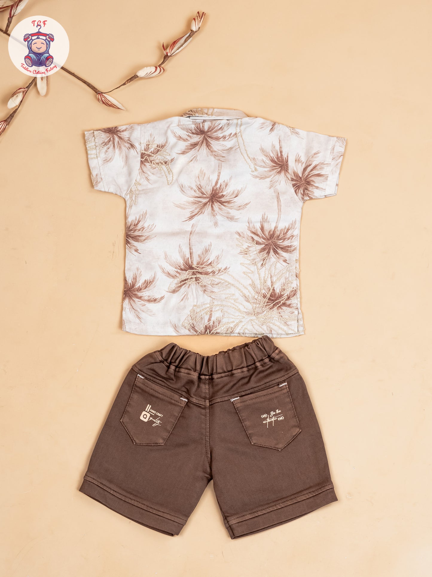 Cream & Brown - Boys Readymade Cotton Shirts & Shorts