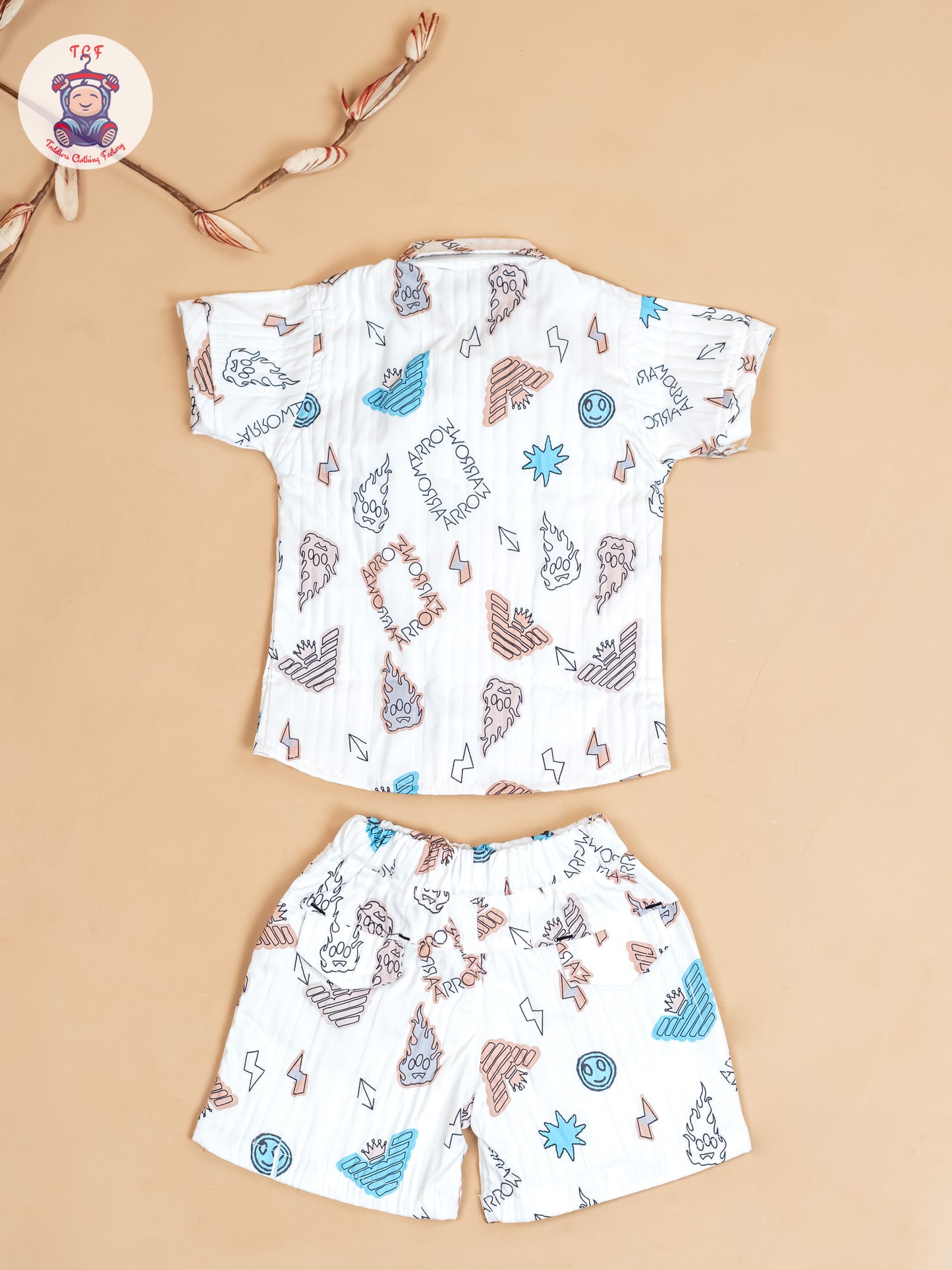 White & Light Brown - Boys Readymade Cotton Shirts & Shorts