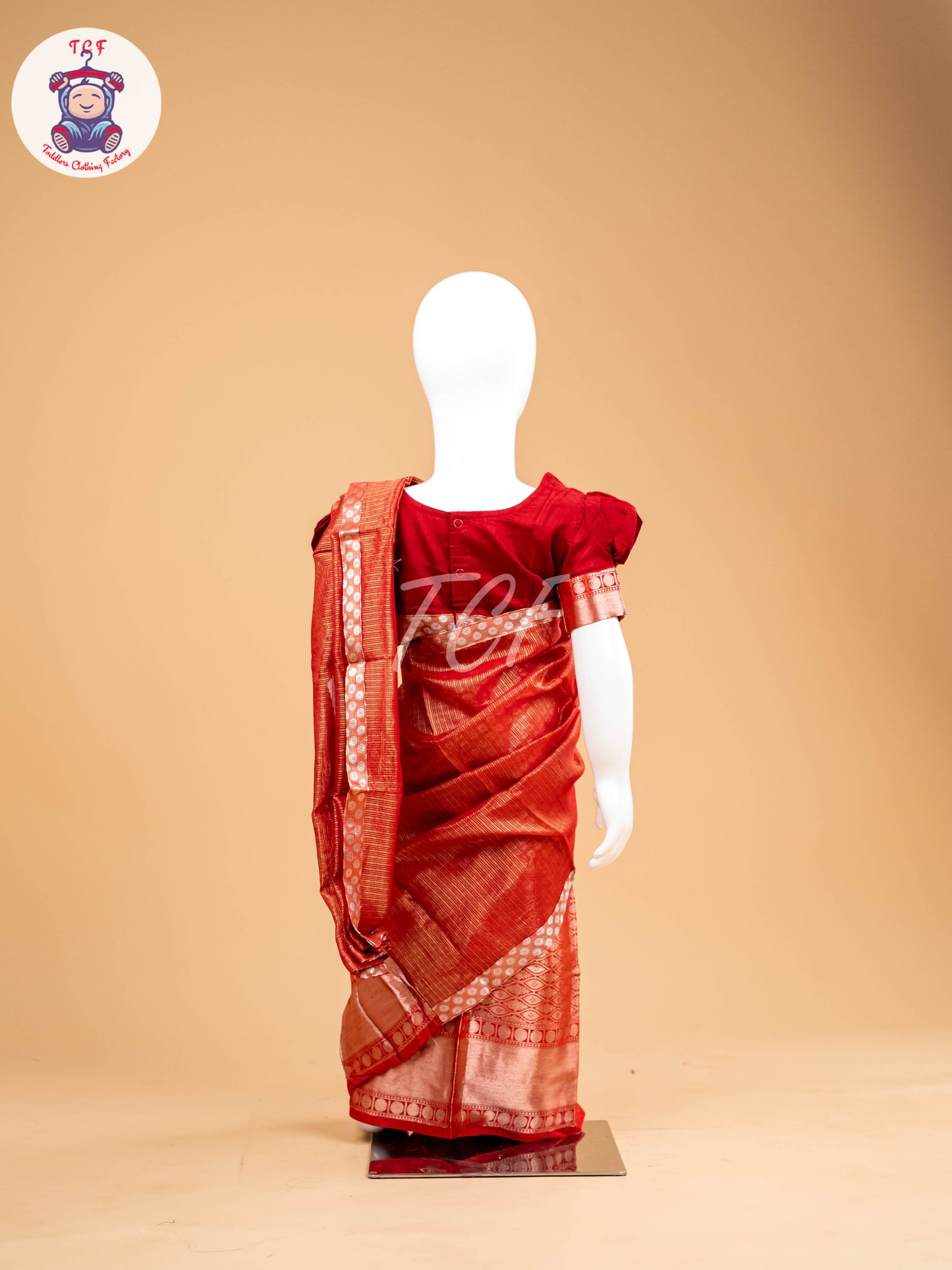 Maroon - Girls Readymade Welcro Saree