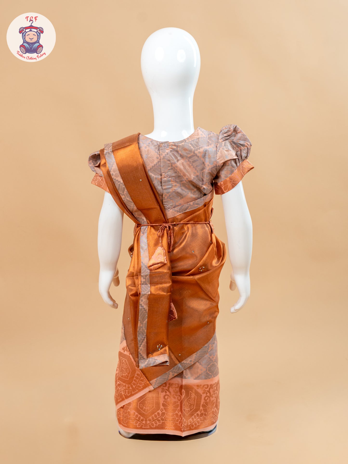 Copper Gold - Girls Readymade Welcro Saree