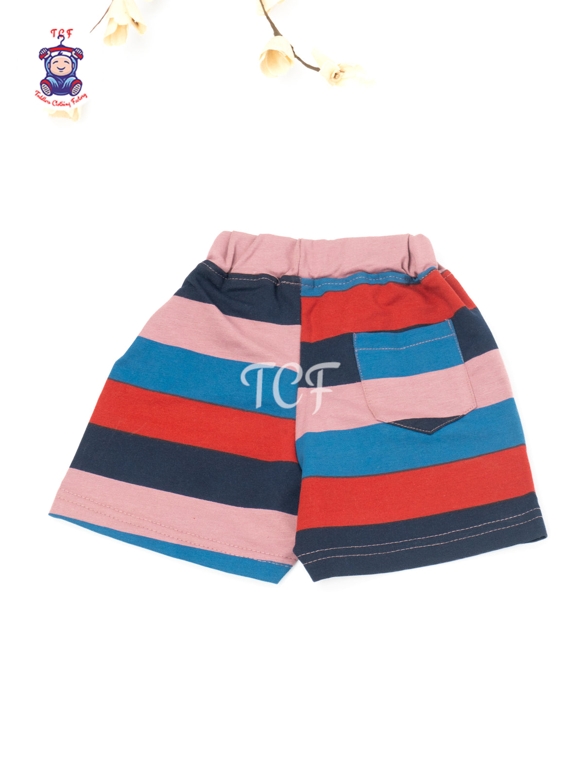Pink, Navy & Red Color Block Cotton Shorts