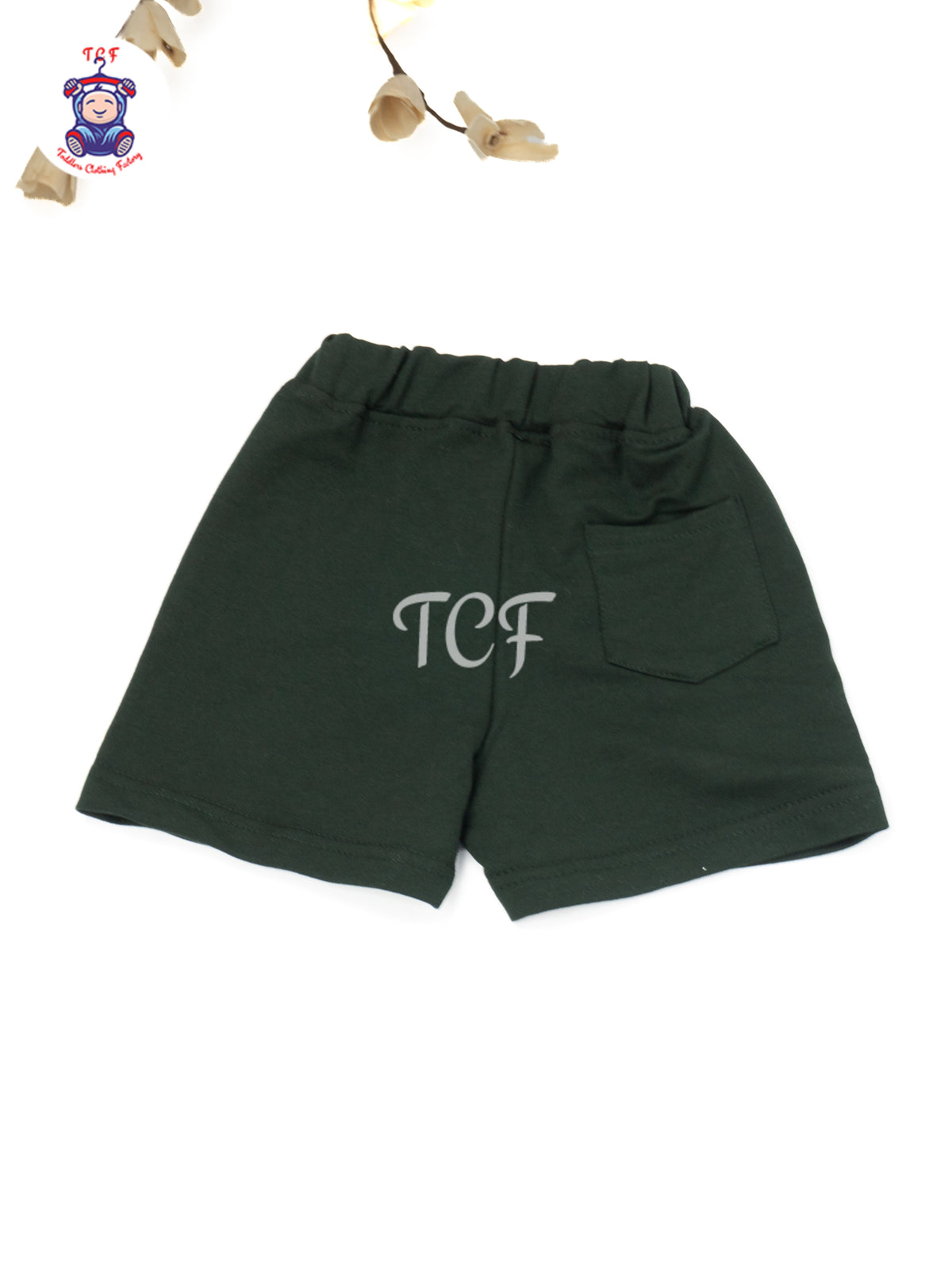 Dark Green Solid Cotton Shorts