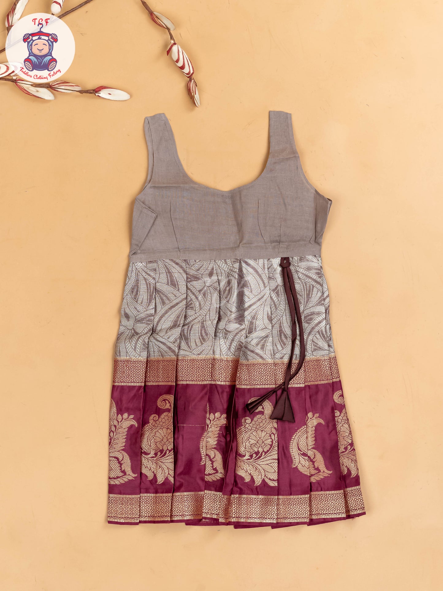 Maroon & Grey - Girls Readymade Pavadai Sattai