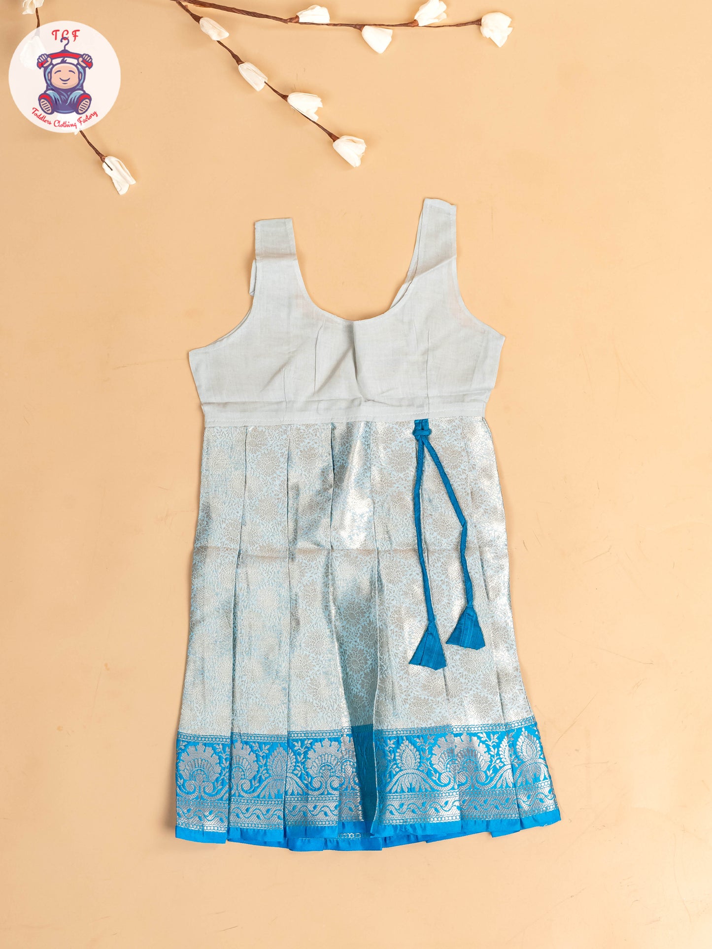 Sky Blue & God - Girls Readymade Pavadai Sattai