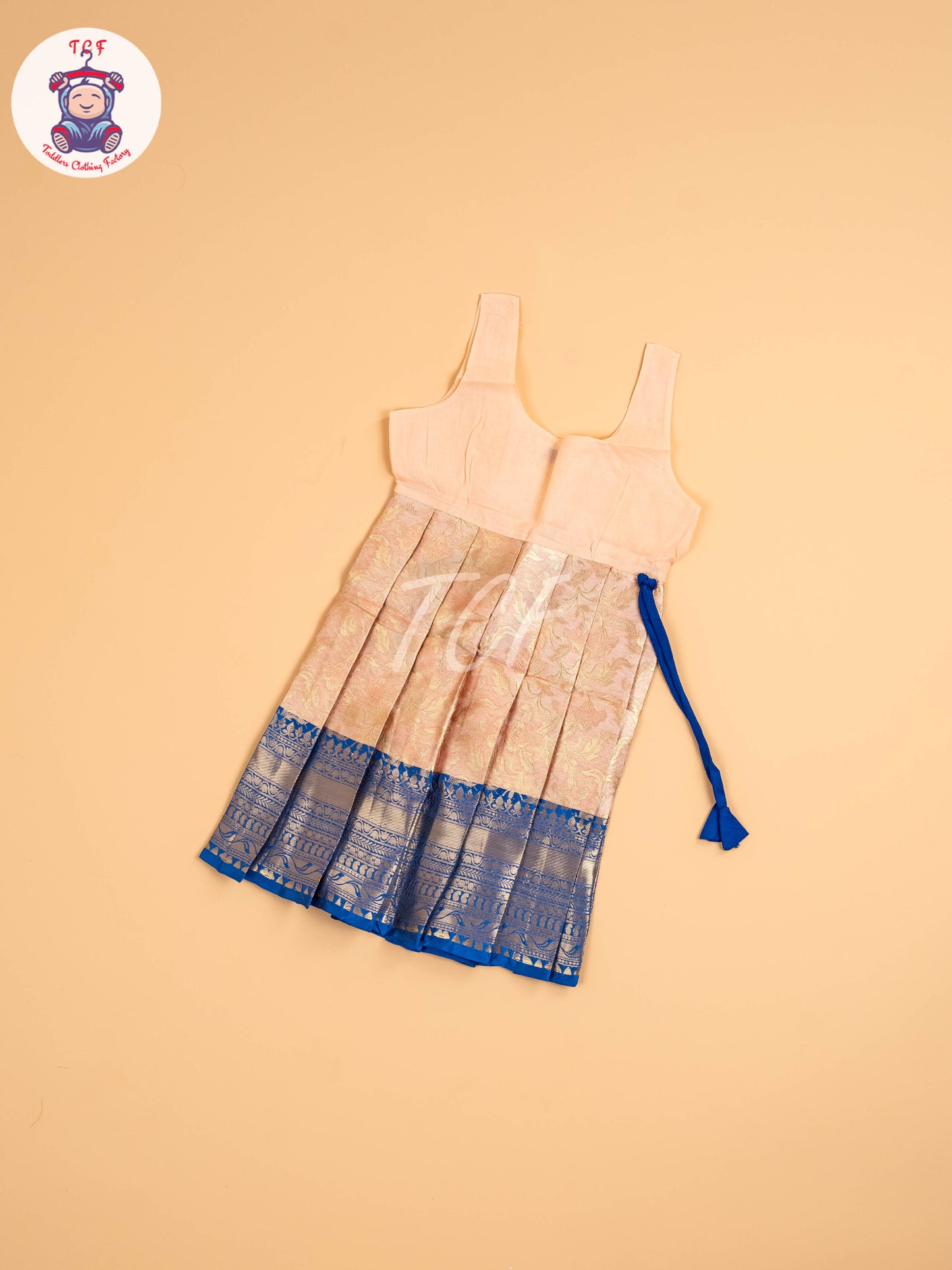 Royal Blue & Peach - Two Tone Printed Pavadai Sattai