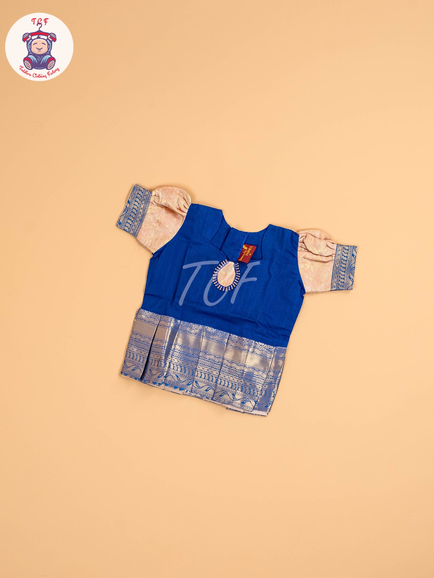 Royal Blue & Peach - Two Tone Printed Pavadai Sattai
