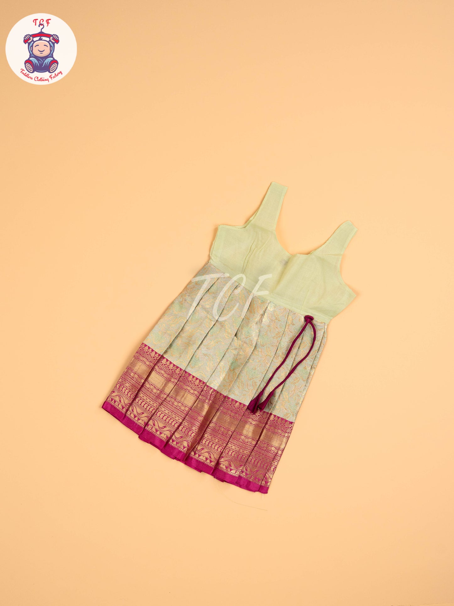 Majentha & Light Green - Two Tone Printed Pavadai Sattai