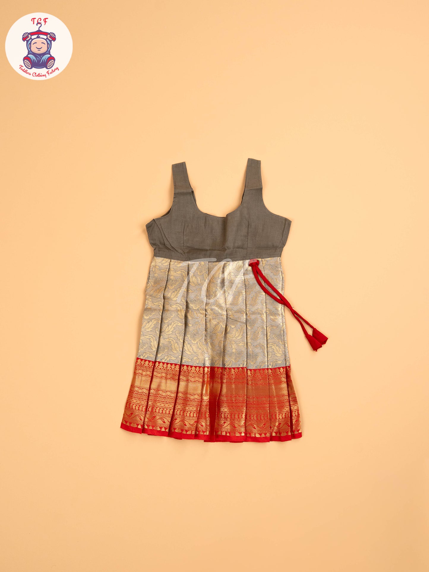 Red & Grey - Two Tone Printed Pavadai Sattai