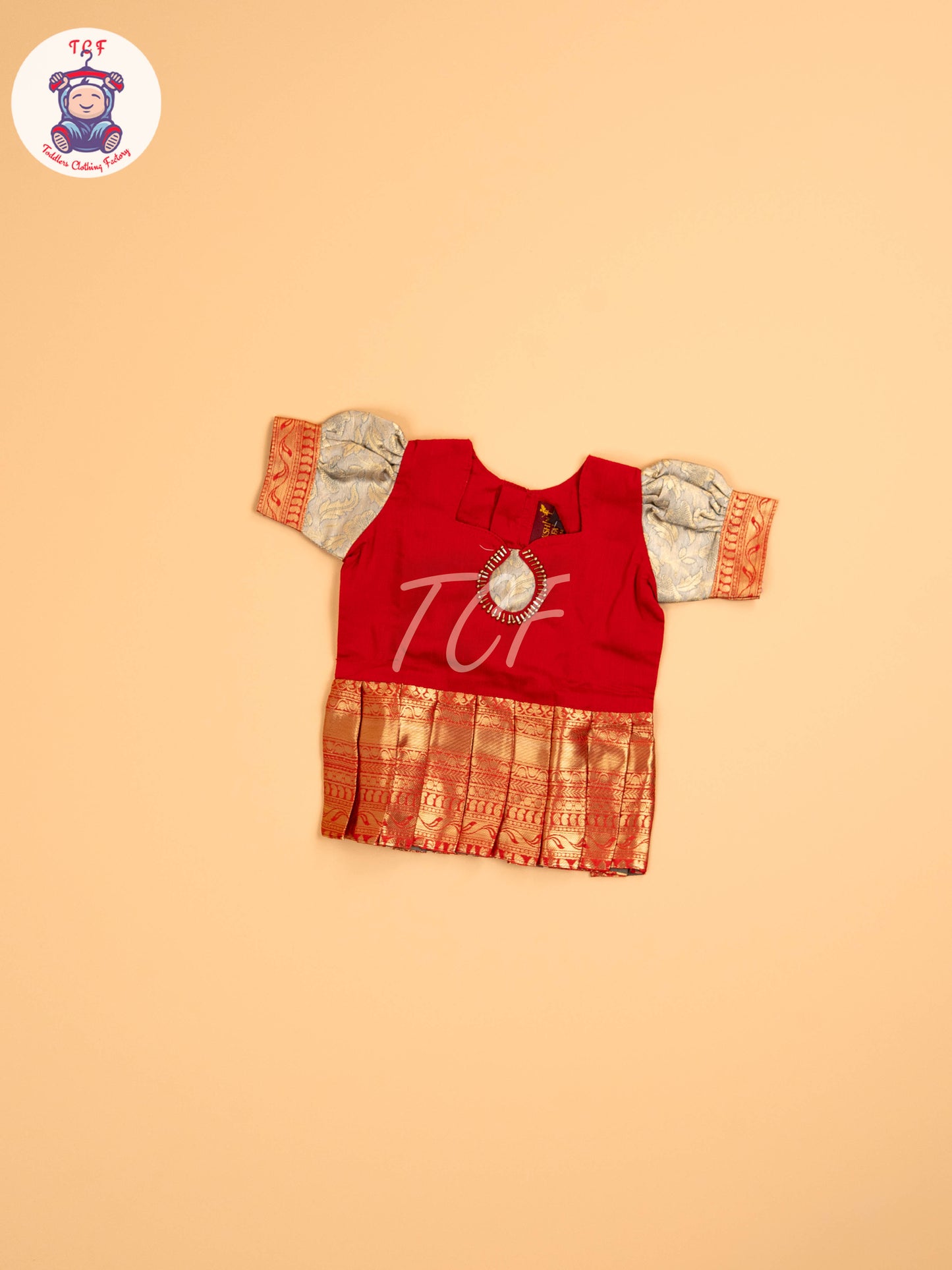 Red & Grey - Two Tone Printed Pavadai Sattai