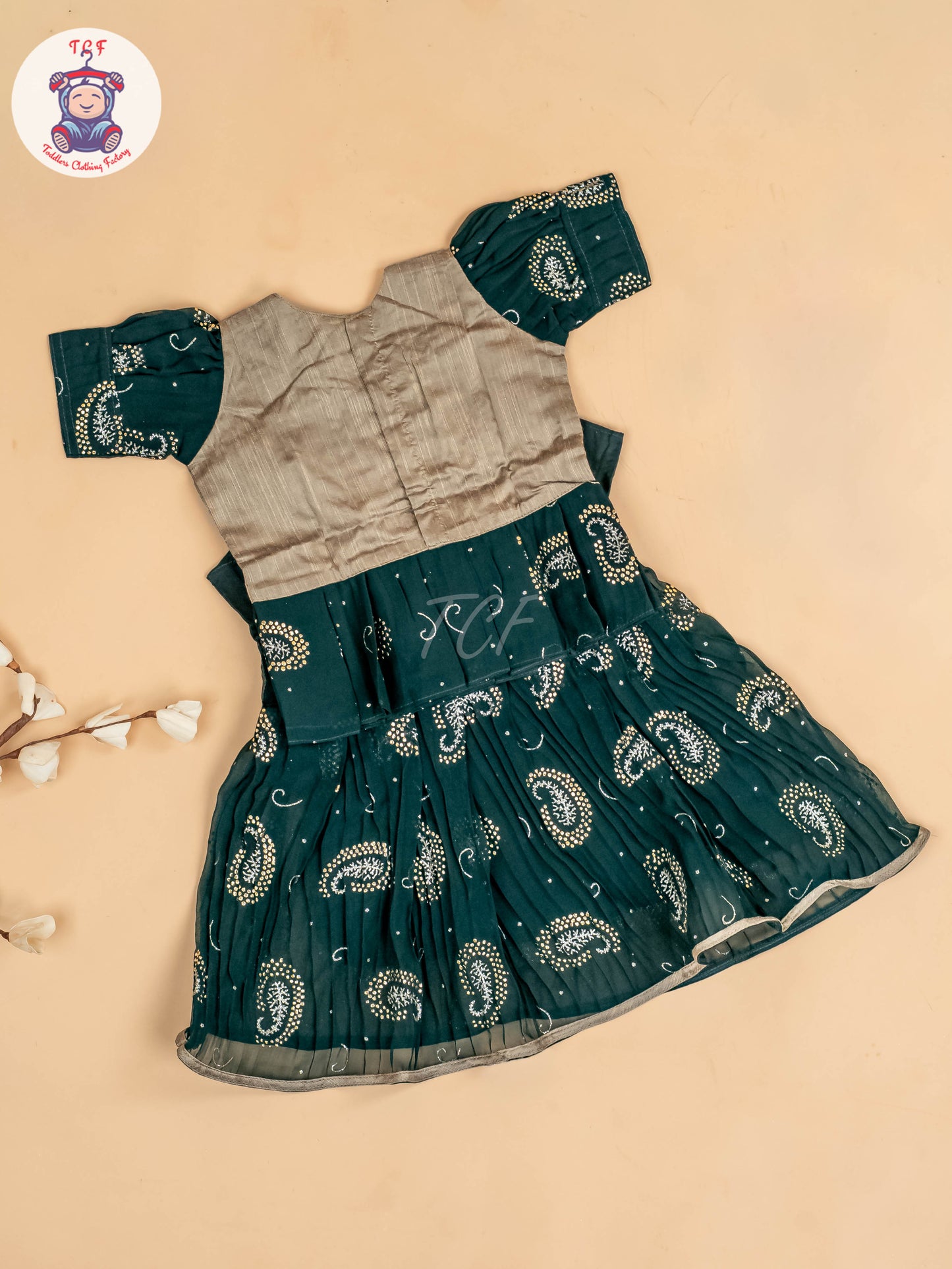 Grey & Green - Girls Georgette Pavadai Sattai