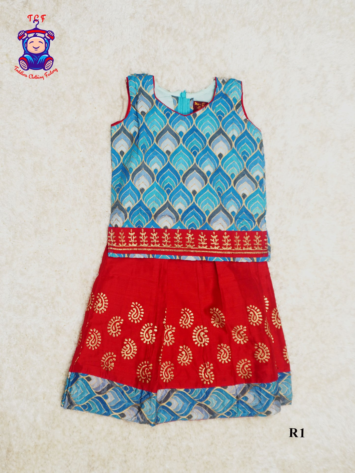 Baby Blue & Red - Pavadai Sattai