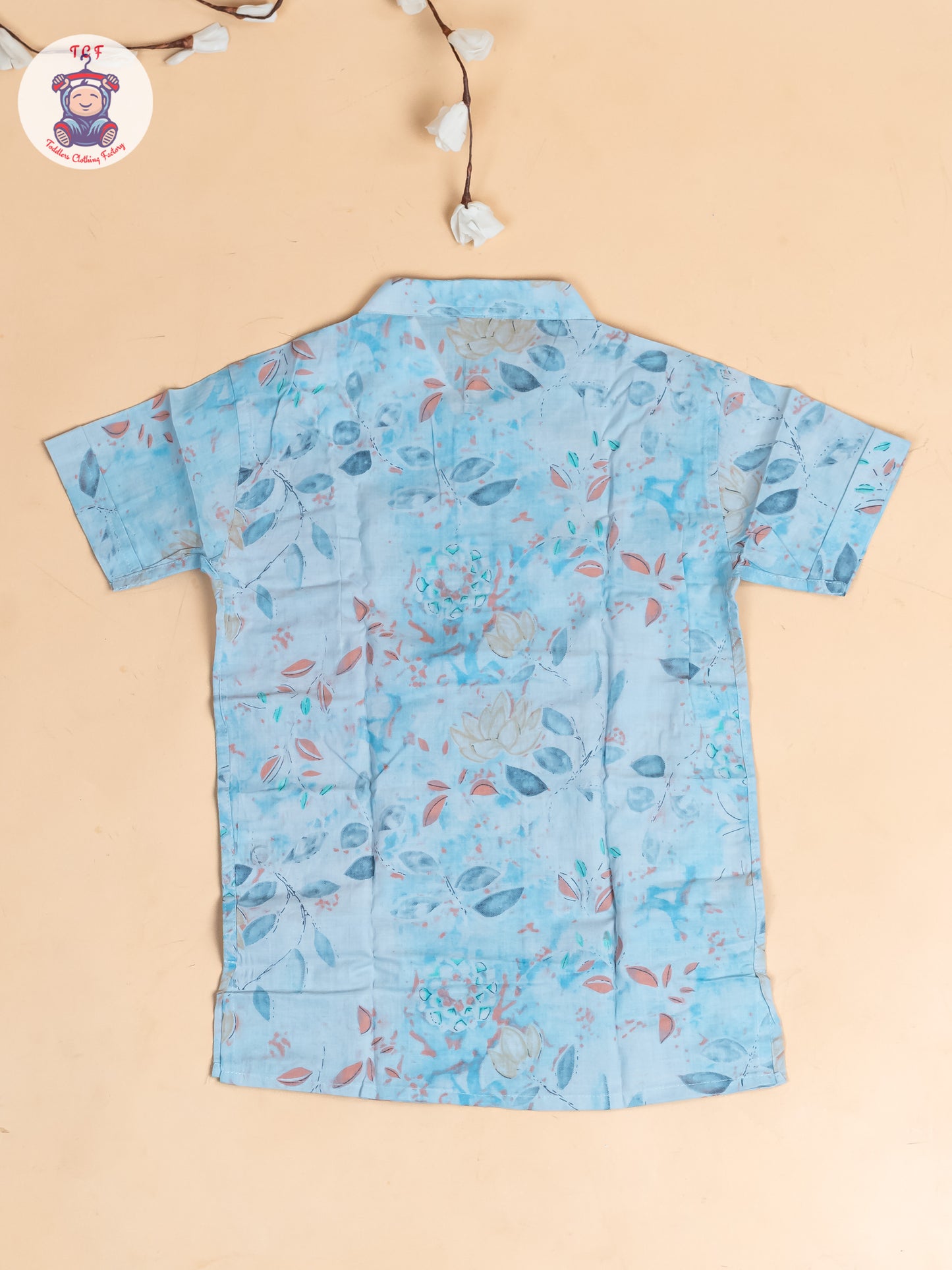 Light Blue - Boys Floral Printed Short Kurta