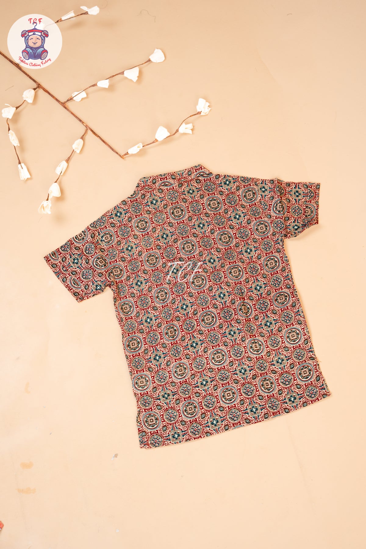 Maroon - Ajrakh Printed Boys Readymade Short Kurta