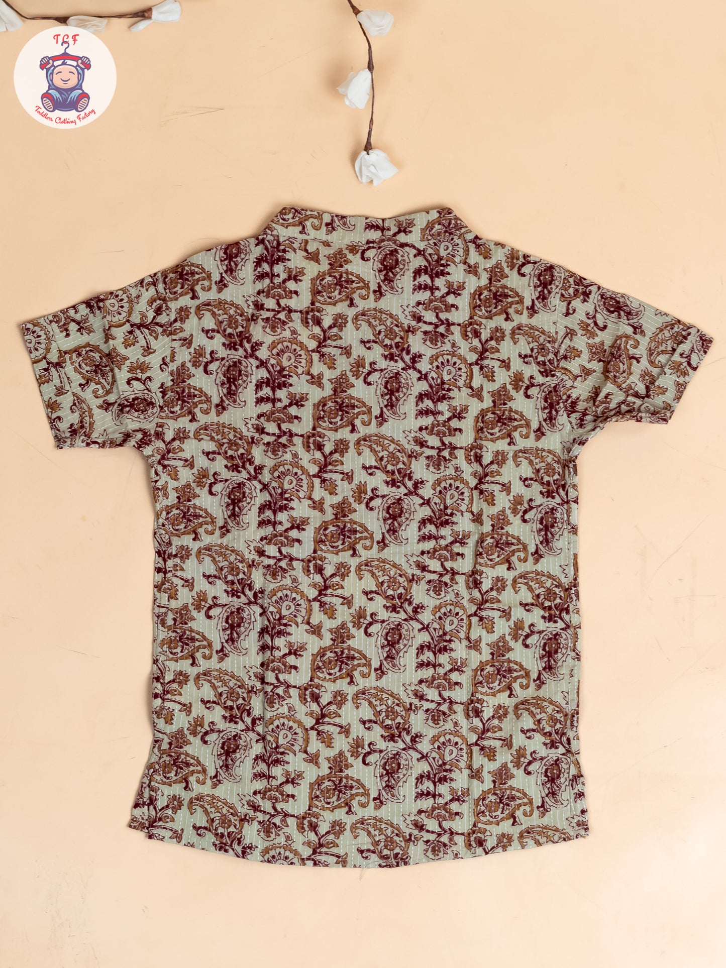 Beige - Boys Floral Printed Short Kurta