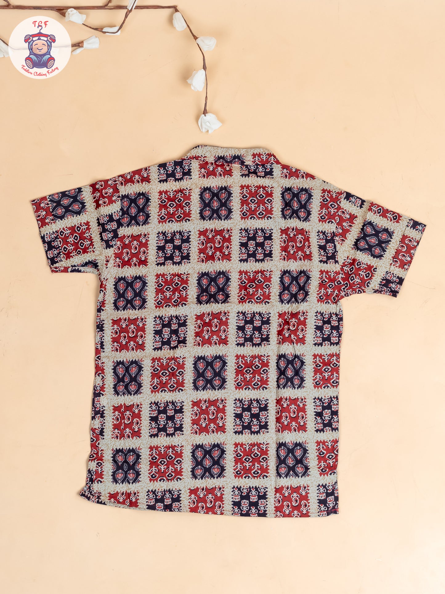 Red & Black - Boys Printed Short Kurta