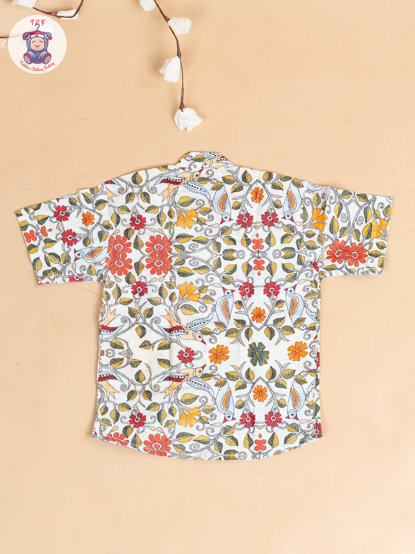 Beige - Boys Floral Printed Cotton Shirt
