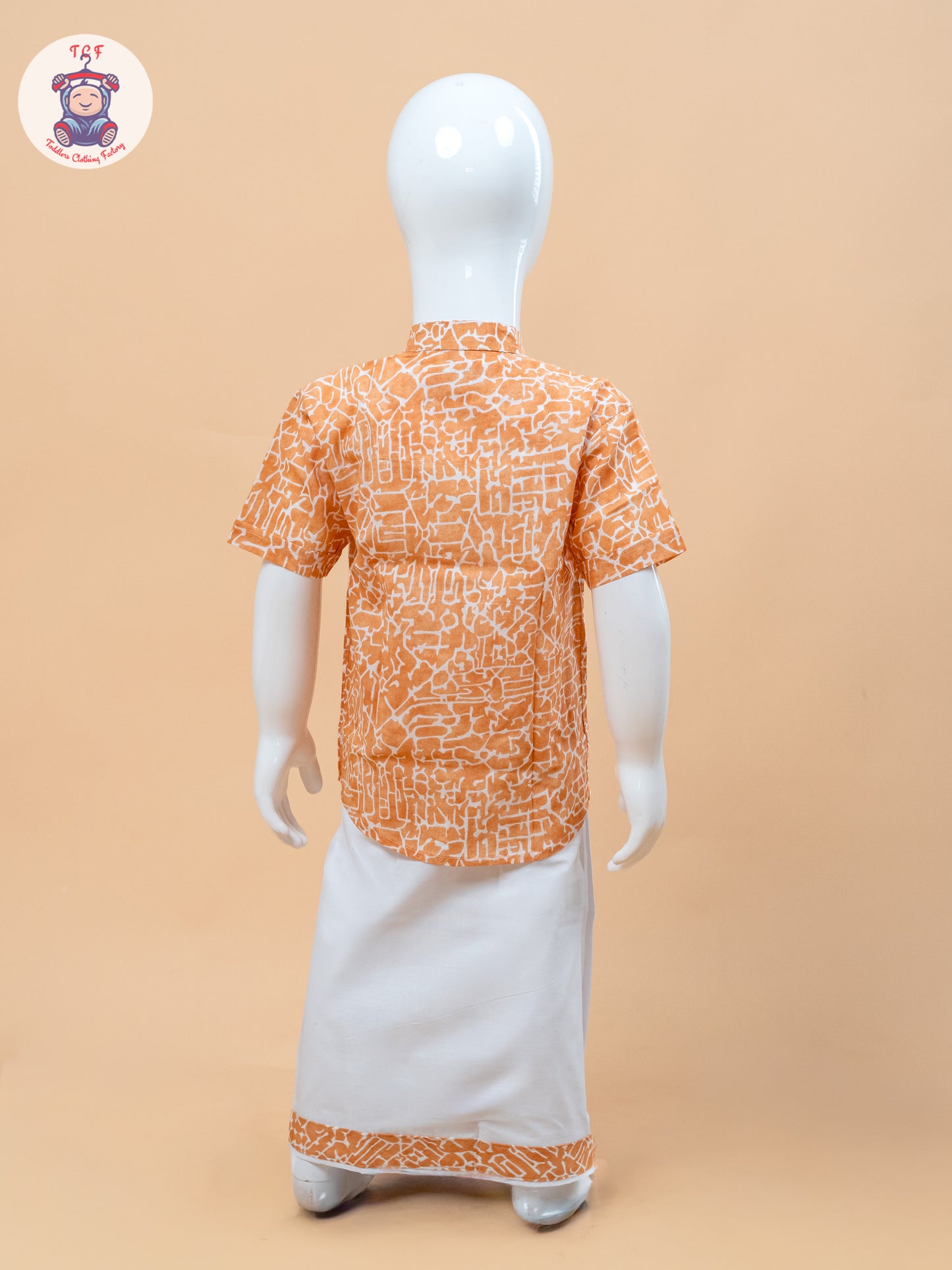 Orange & White - Boys Welcro Dhotis & Shirts