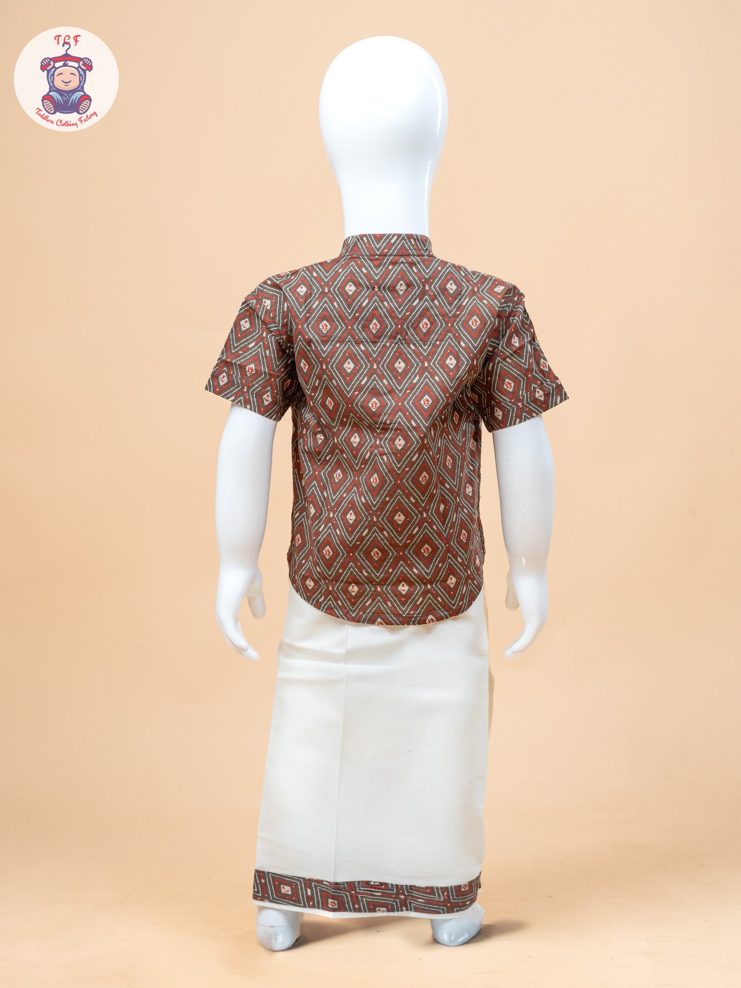 Brown & Cream - Boys Welcro Dhotis & Shirts