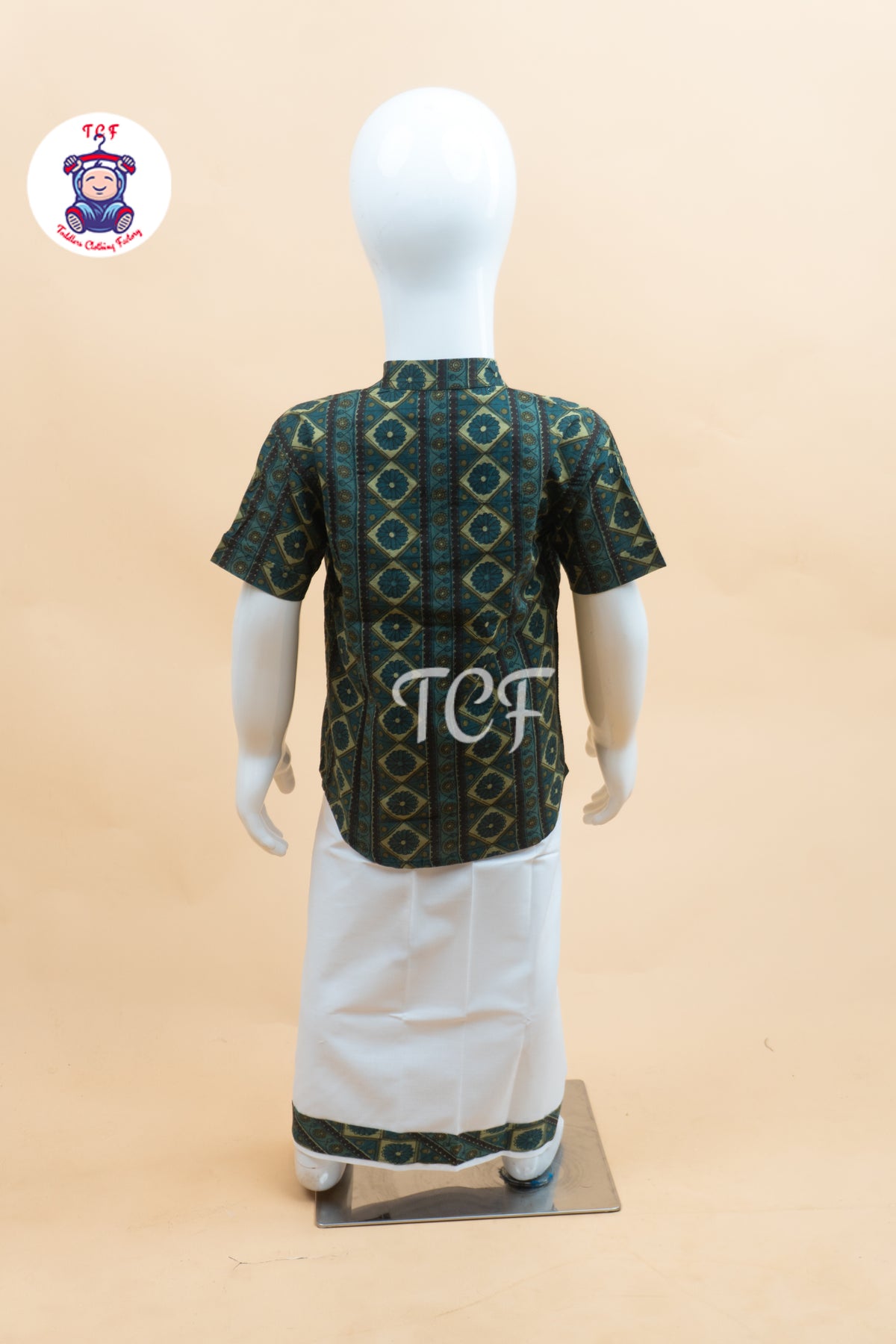 Light Green & White - Boys Welcro Dhotis & Shirts