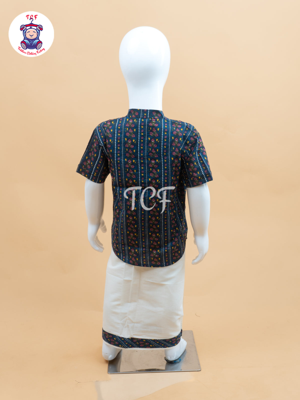 Blue & Cream - Boys Welcro Dhotis & Shirts