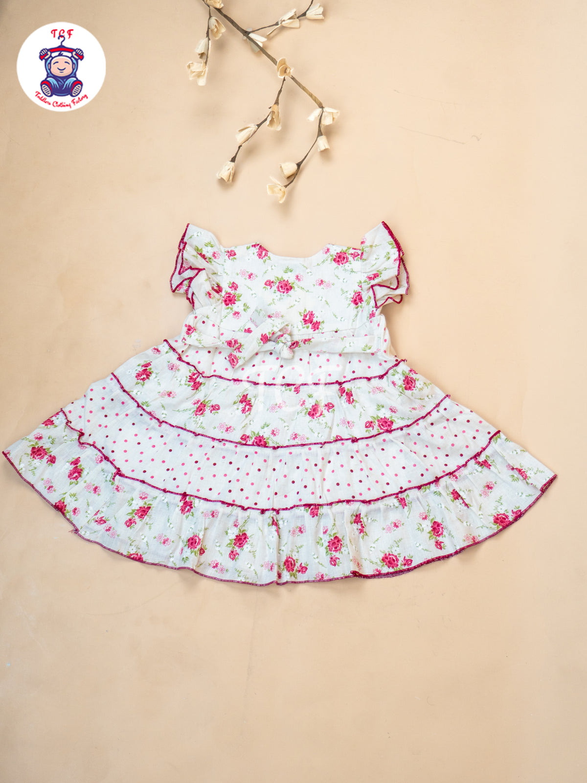 Pink Floral Printed - Girls Readymade Cotton Frocks
