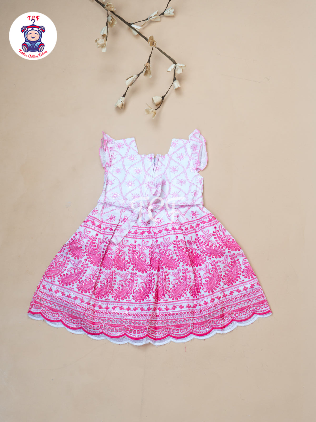 Pink Floral Printed - Girls Readymade Cotton Frocks