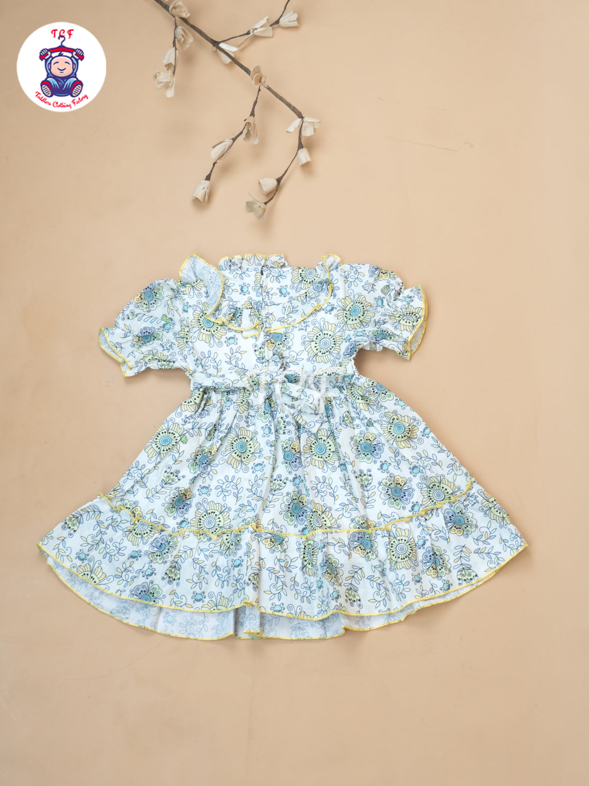 Yellow Floral Printed - Girls Readymade Cotton Frocks