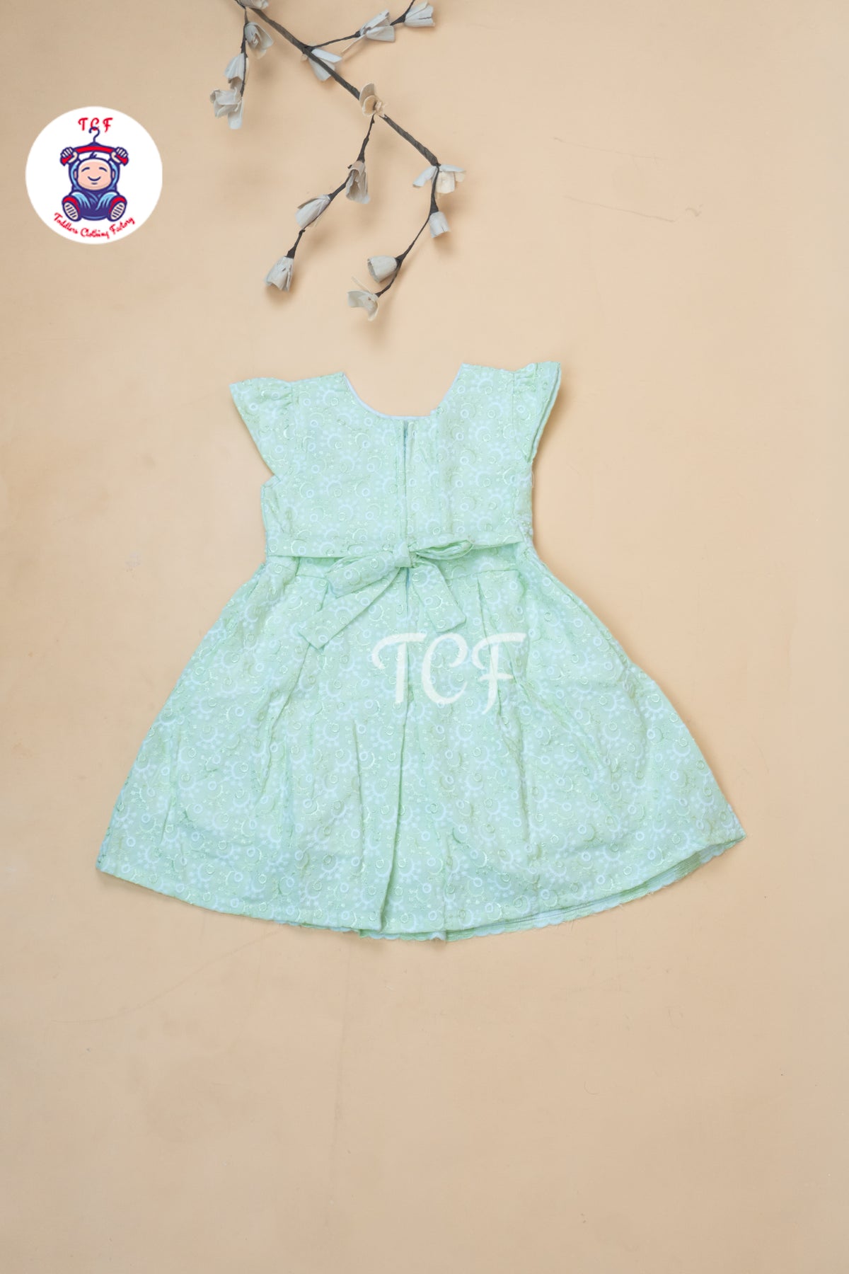Pastel Green Floral Printed - Girls Readymade Cotton Frocks