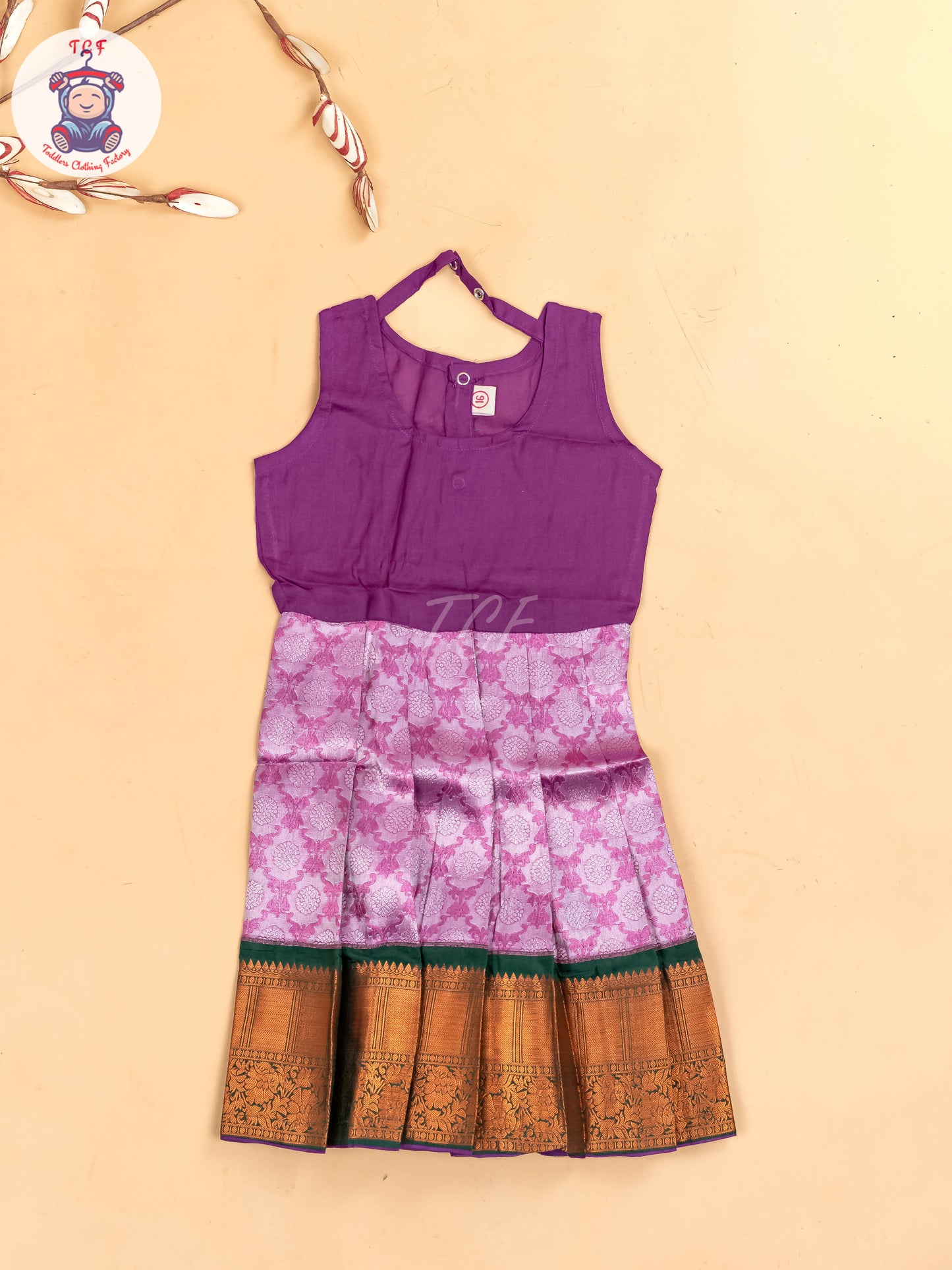 Green & Purple - Girls Readymade Pavadai Sattai