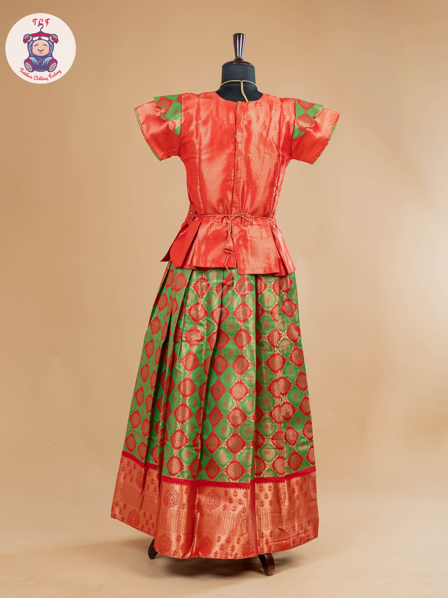 Rust & Parrot Green - Girls Readymade Pavadai Sattai