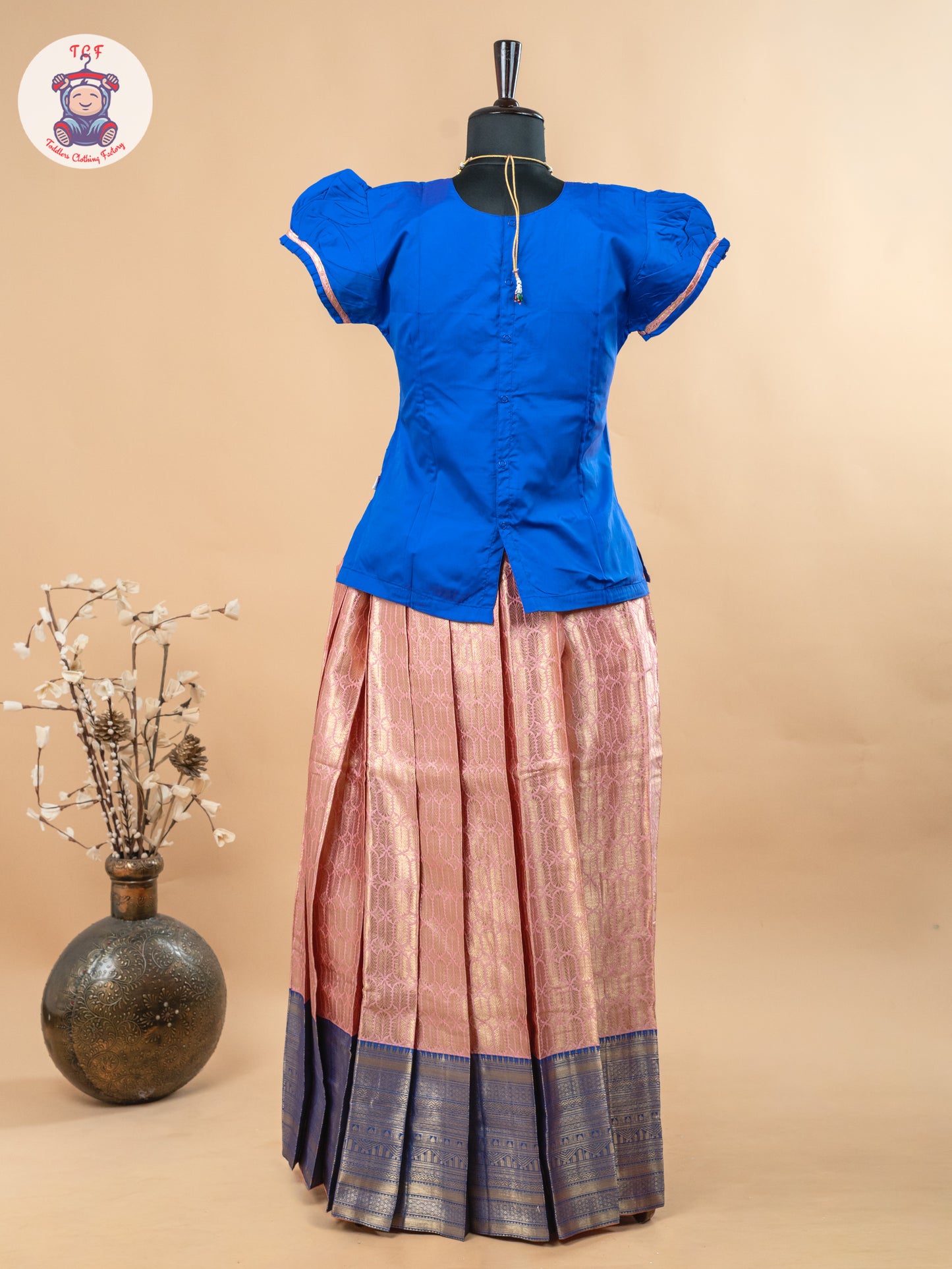 Royal Blue & Baby Pink - Girls Readymade Pavadai Sattai
