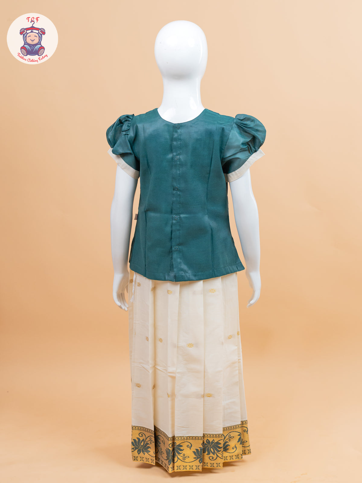 Light Green Kerala Cotton - Girls Readymade Pavadai Sattai