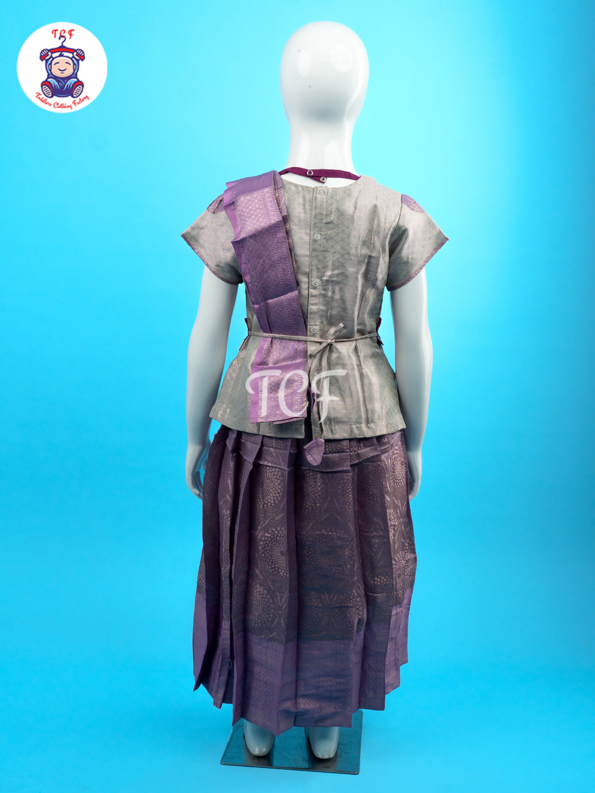 Pastel Grey & Lavender - Girls Readymade Pavadai Sattai